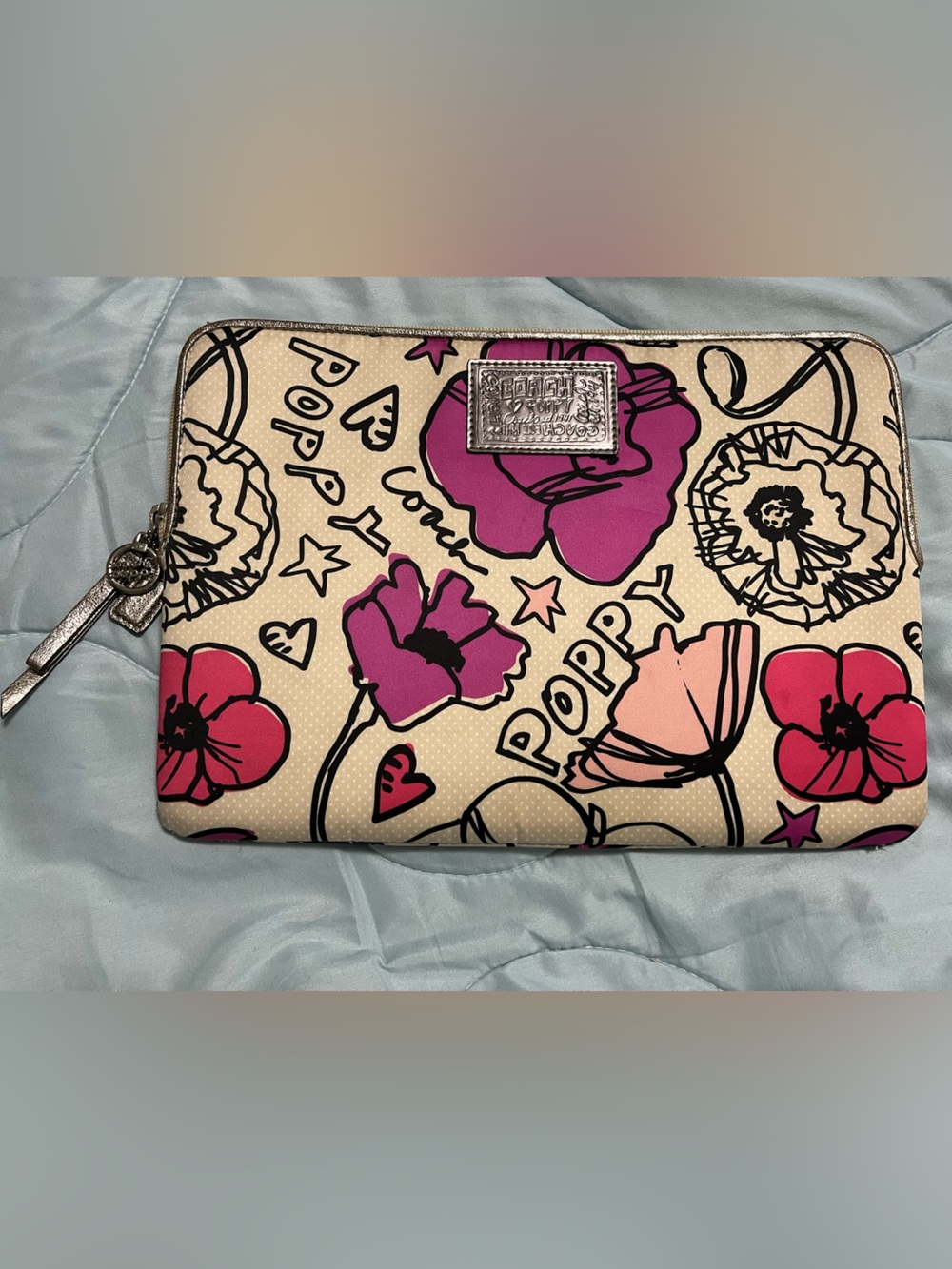 Coach Floral Poppy Zip Pouch in Pink, Magenta & Cream